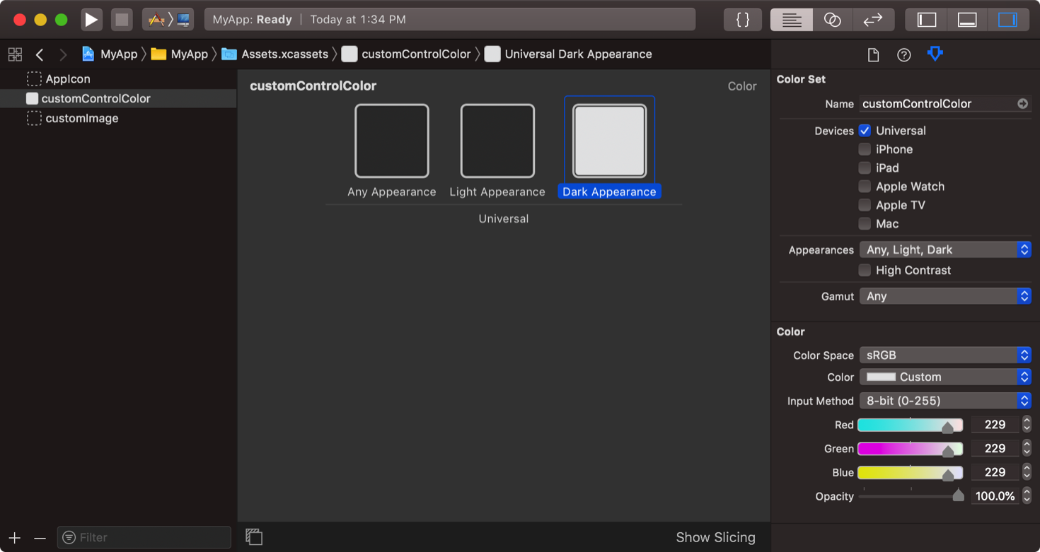 Xcode Colorsets Example